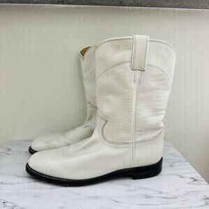 Vintage Justin White Leather Cowboy Boots Women’s Size 10.5
